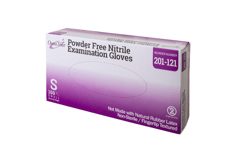 Gloves Exam OmniTrust® Small NonSterile Nitrile Standard Cuff Length Textured Fingertips Blue Not Chemo Approved (100/BX 10BX/CS) by Omni International LLC  ID 201-121